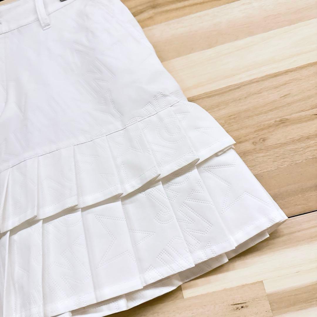 【ジャックバニー】ゴルフ デボス加工ロゴ プリーツ スカート L相当 白×黒