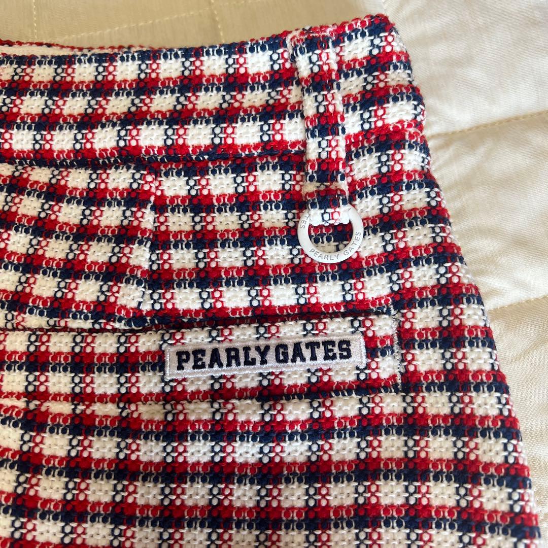 PEARY GATES PGロゴ付き赤白ネイビーチェックフレアスカート