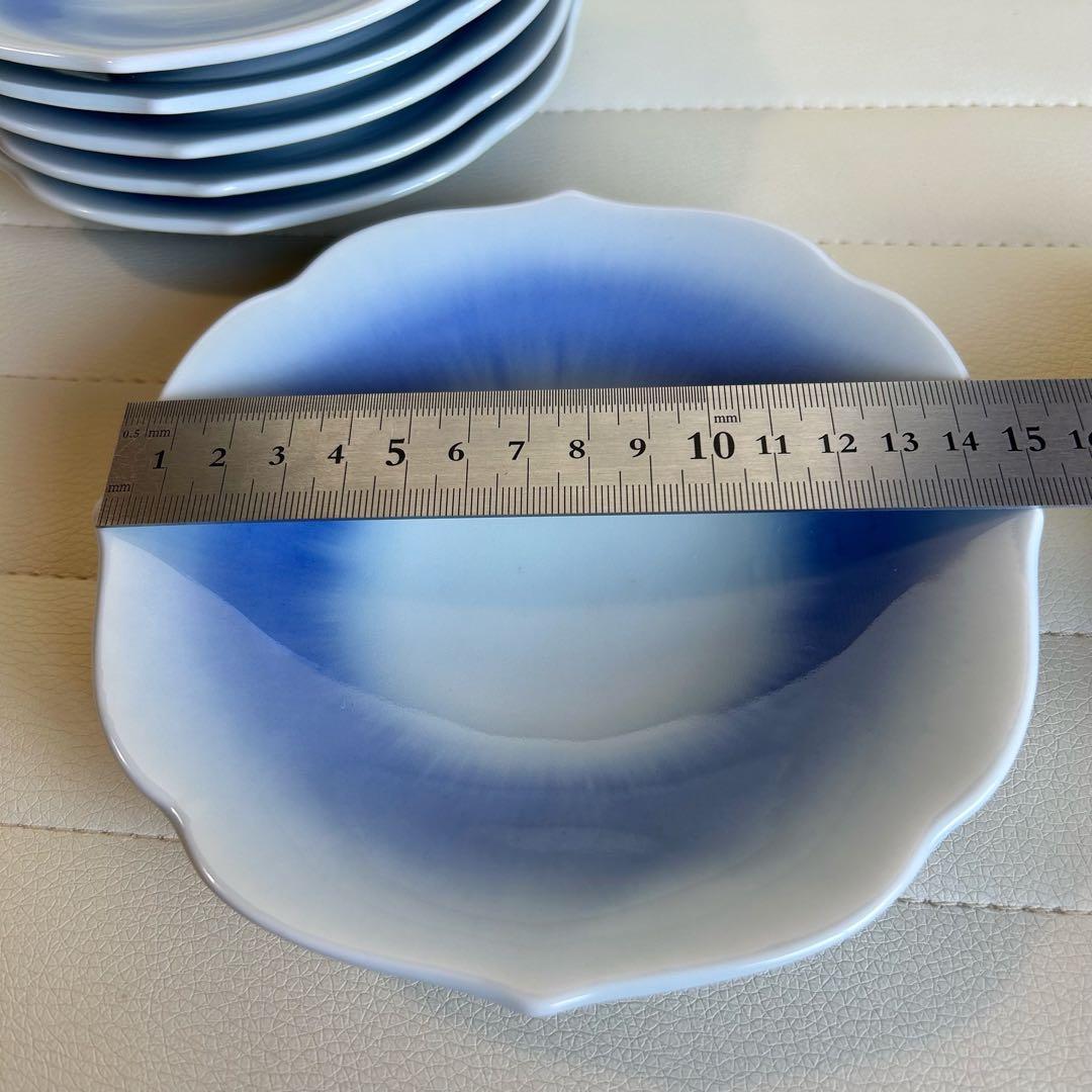 有田焼　陶悦窯　悦山作　桔梗皿　6枚セット　銘々皿　輪花皿　取り皿　青白磁　和皿