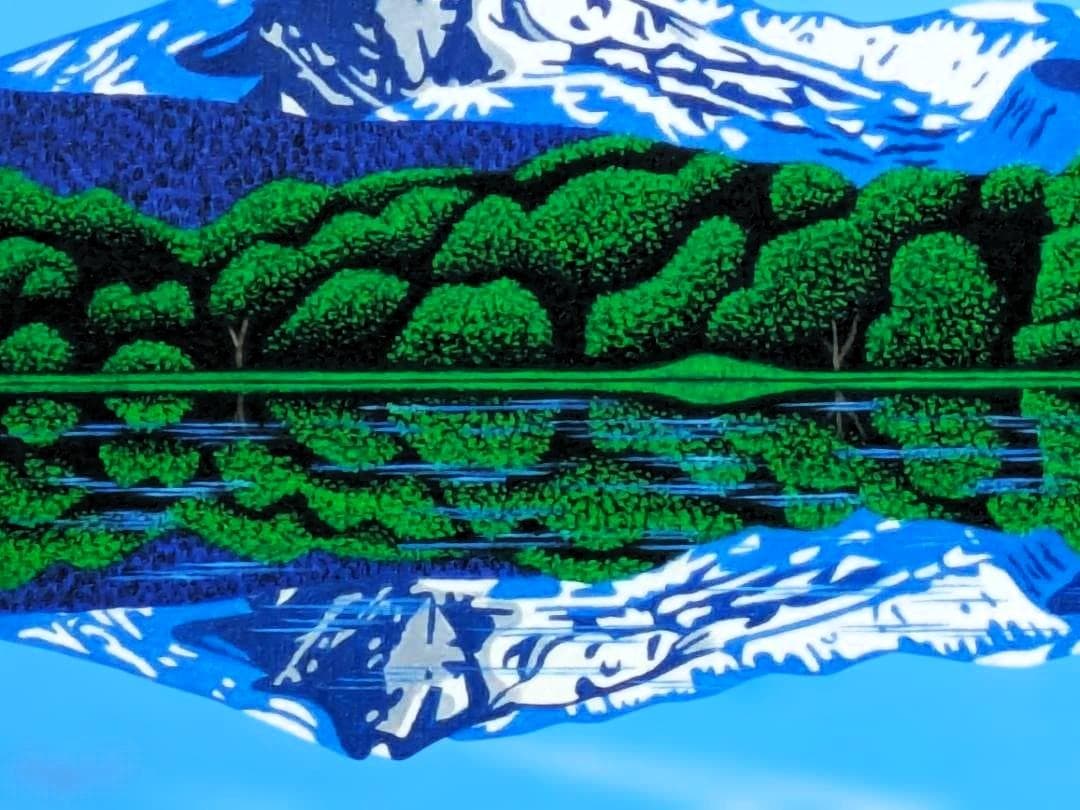 ★鳥海山と湖・肉筆油彩画・F6キャンバス(智博)