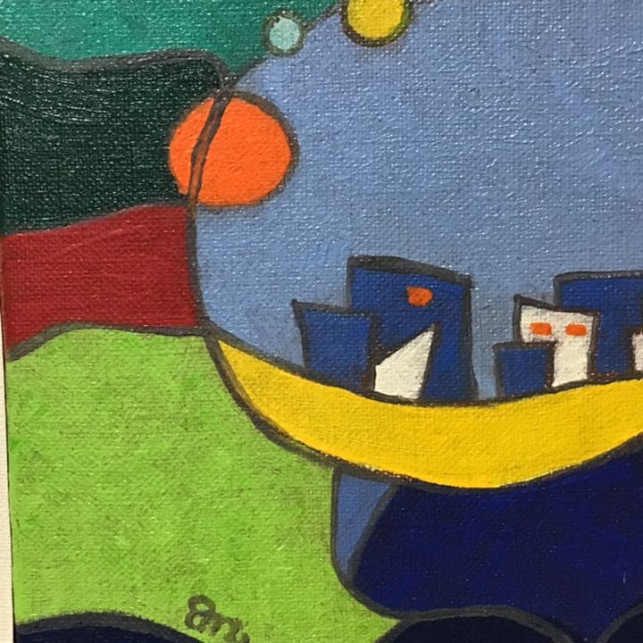 絵画　「街(明)」アクリル、油彩