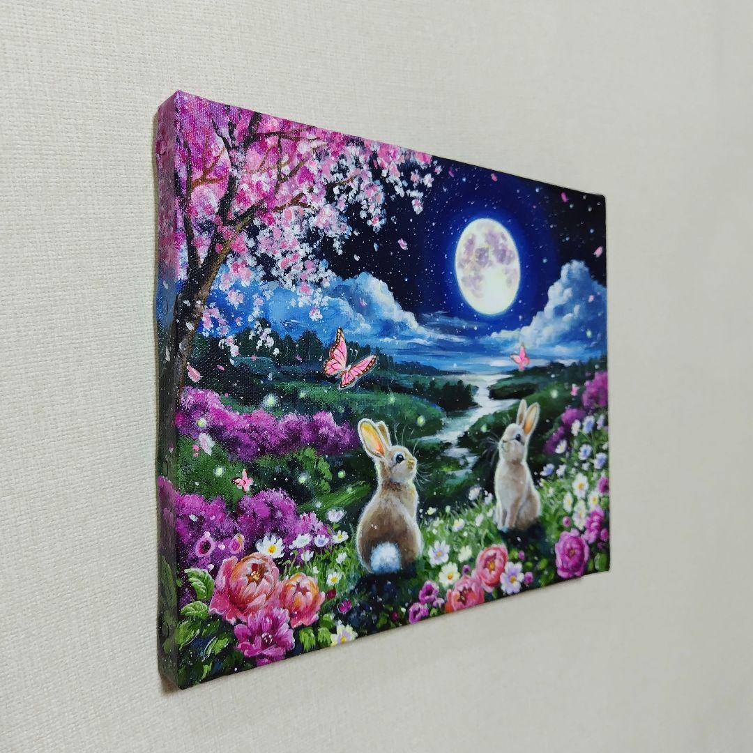 【春満月】アクリル画 F3 風景画 絵画