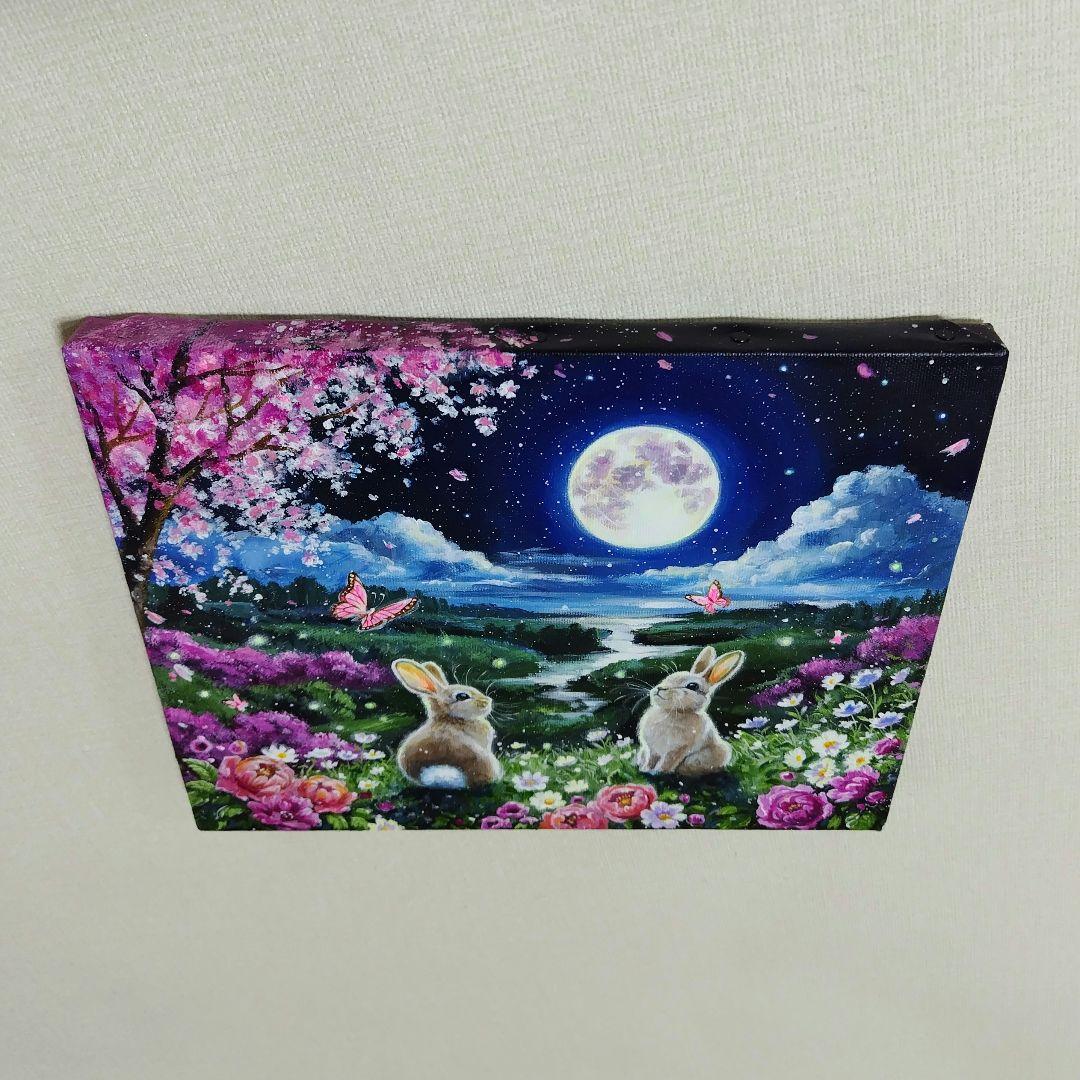 【春満月】アクリル画 F3 風景画 絵画
