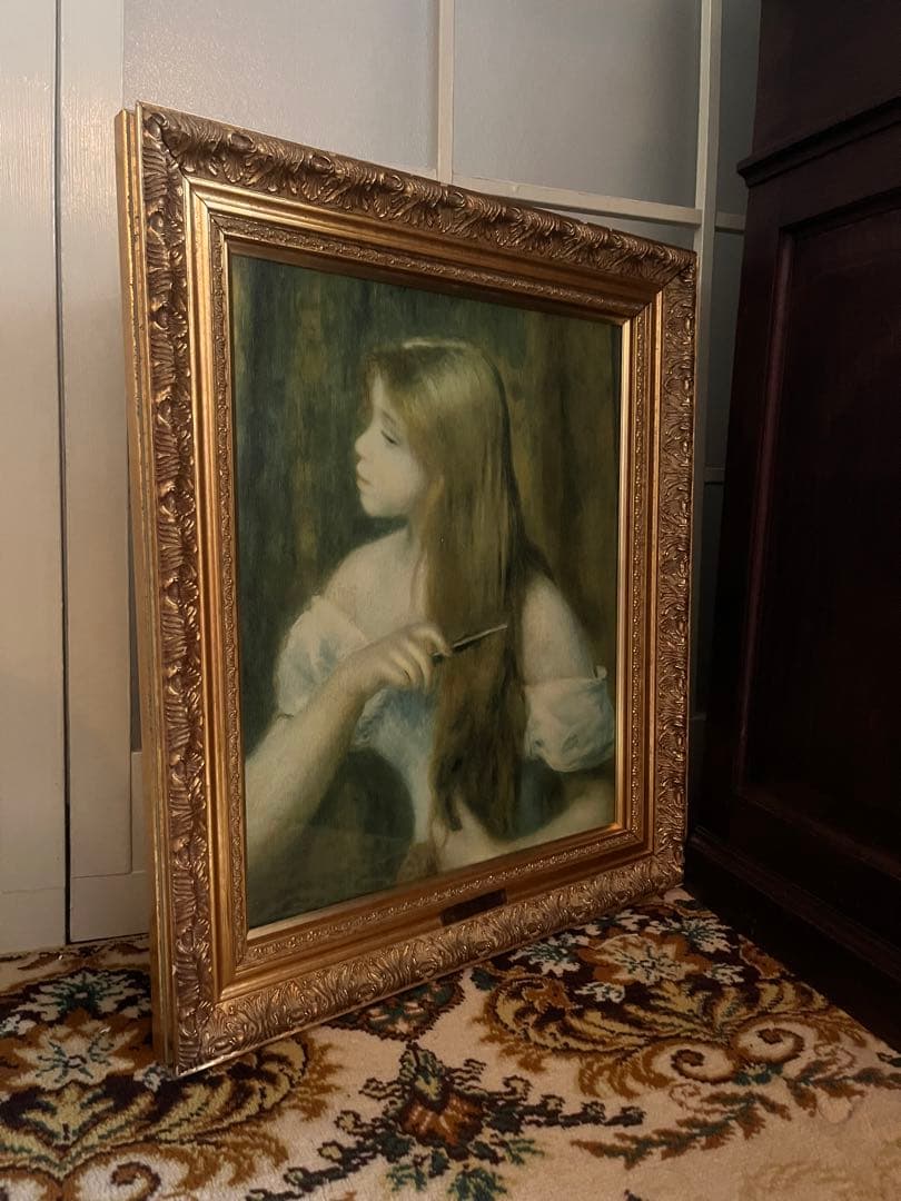 ルノワール 髪をとかす少女 高級複製画 アンティーク インテリア 額縁 置物
