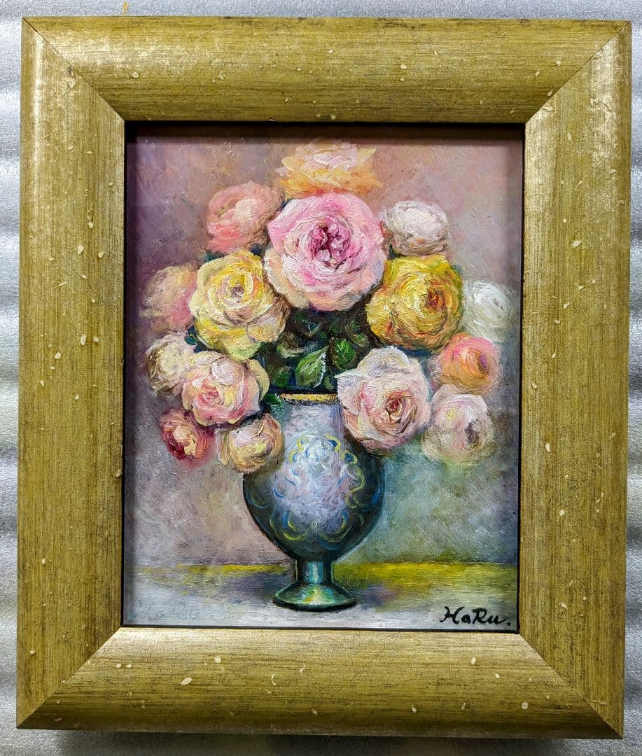画家haru☆油彩画F2号☆薔薇☆原画、一点物☆★