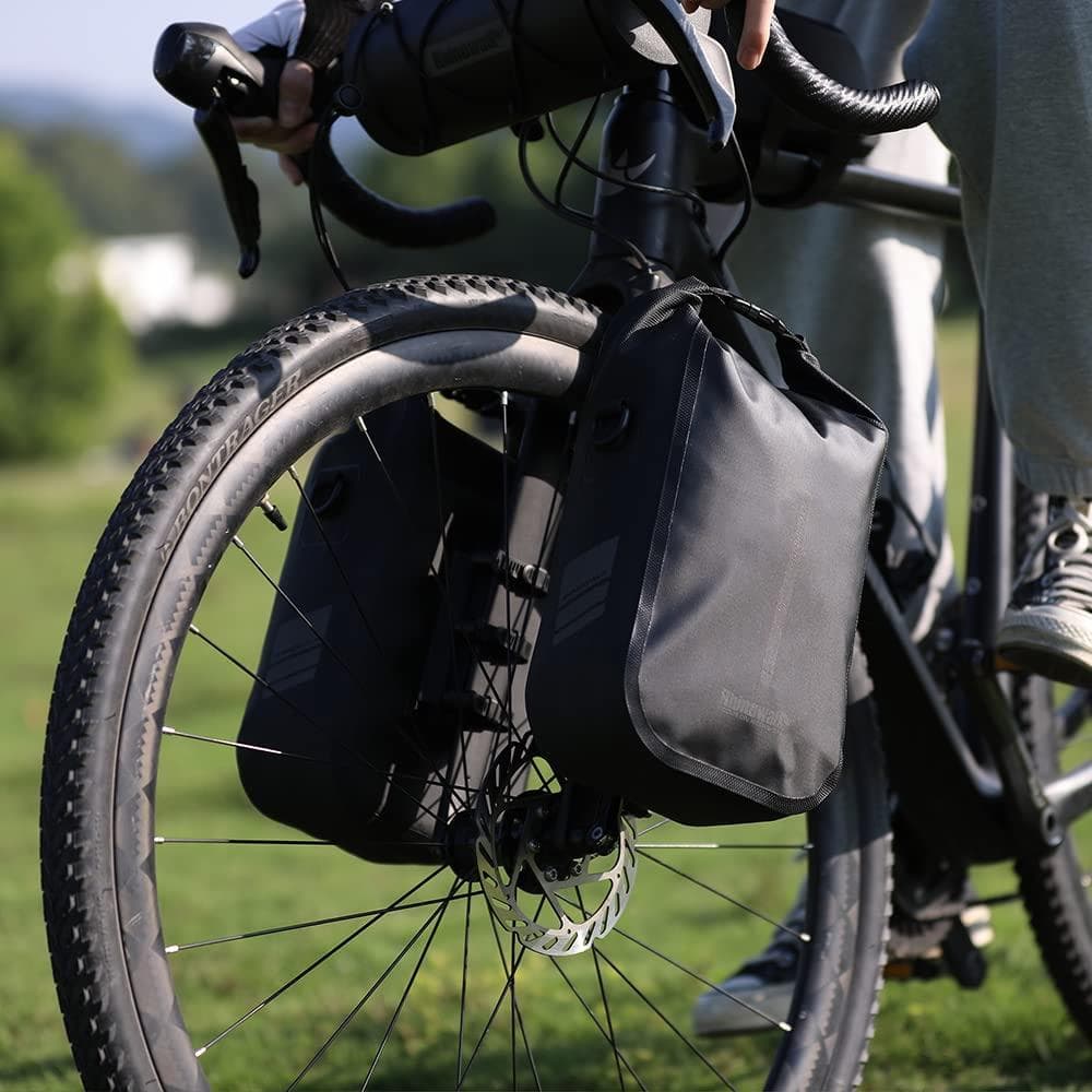 新品！自転車フォークバッグ ラック不要 ワンタッチ 完全防水 取付具付 6L片側