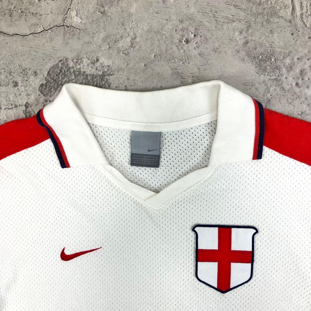 00s NIKE サッカーイングランド代表 ポロシャツ 古着 刺繍 国旗 白 L