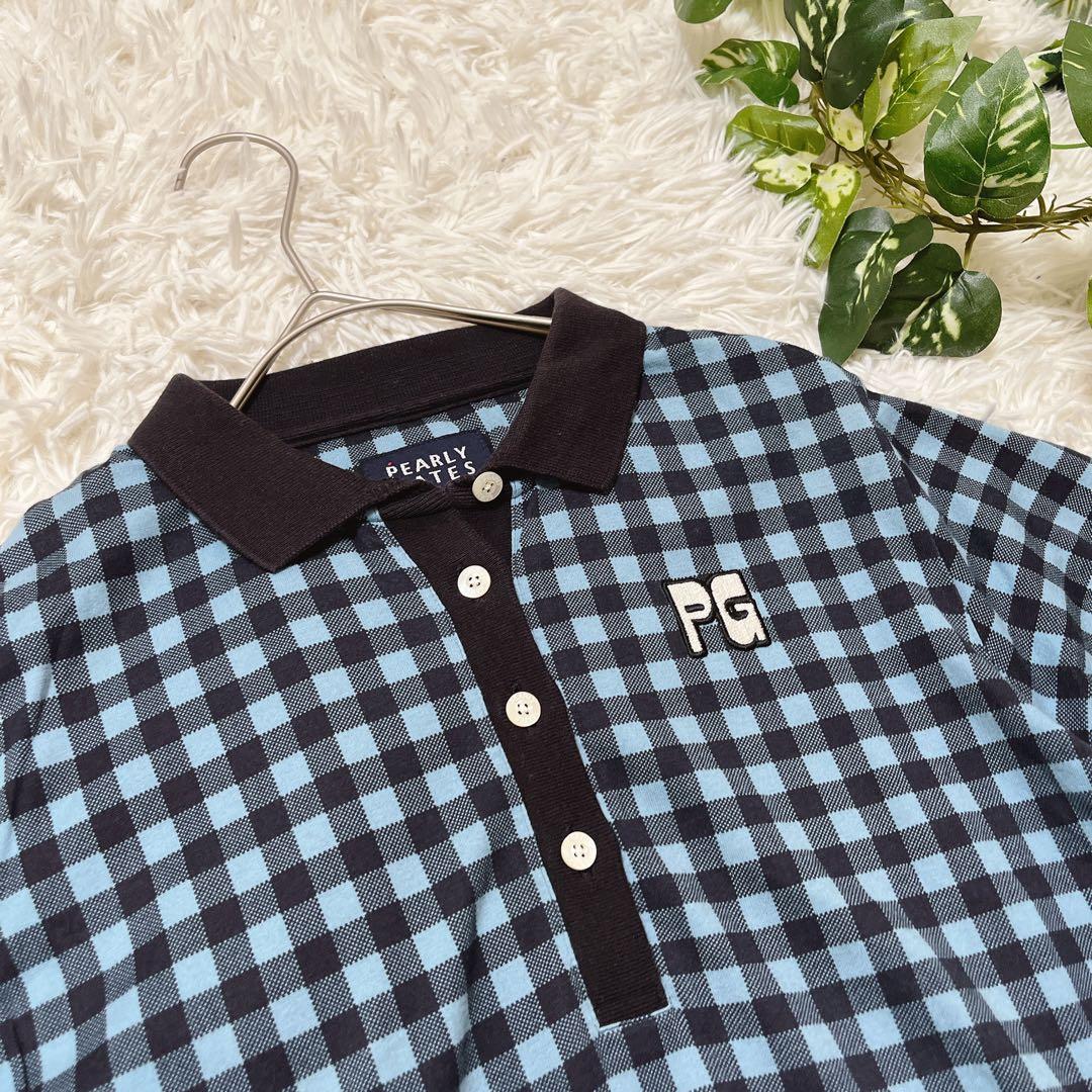 美品✨パーリーゲイツ ポロシャツ チェック柄 2 M ゴルフ日本製 PGロゴ半袖