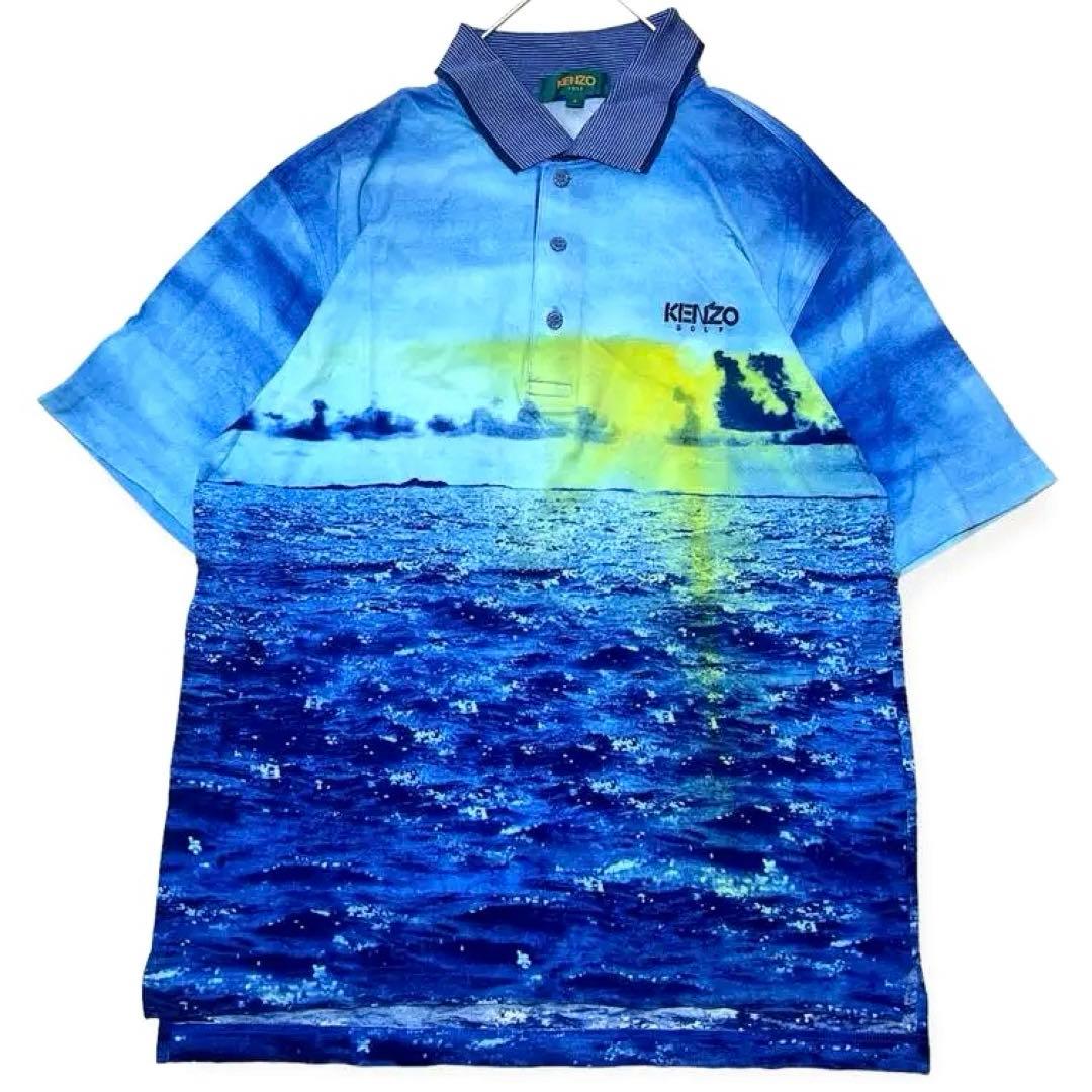 【未使用品】日本製 KENZO GOLF 総柄ポロシャツ ケンゾーゴルフ刺繍ロゴ