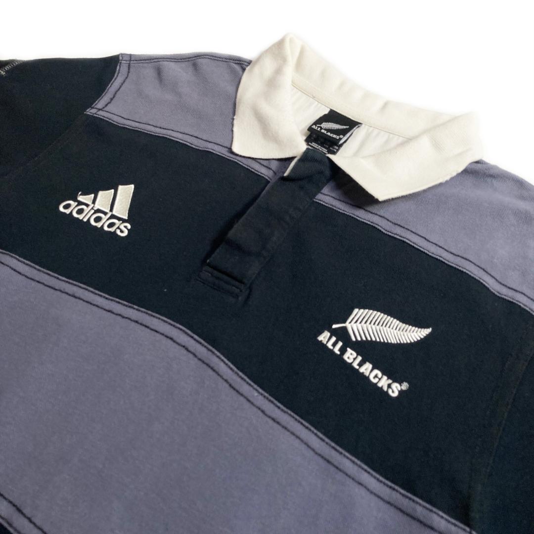 オールブラックス adidas 半袖 ラガーシャツ ボーダー柄 古着 XL