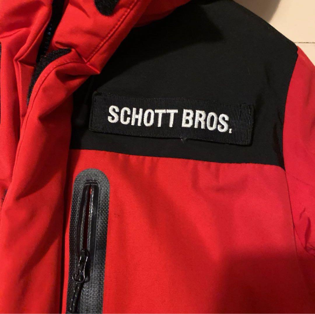 SCHOTT BROS. フード付きダウンジャケット レッド/ブラック
