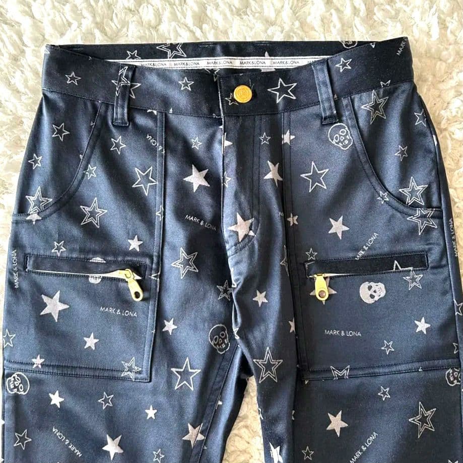 【美品✨】 マークアンドロナ 刺繍 ストレッチ パンツ スター ドクロ サイズS