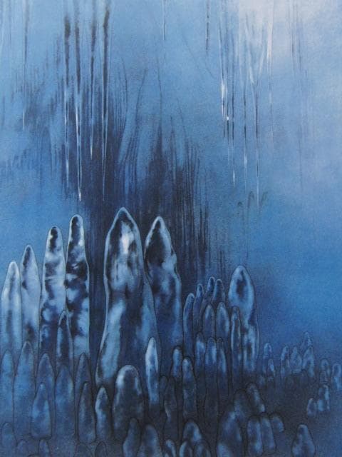 田渕俊夫、【黒部氷筍】、希少な額装用画集画、新品高級額 額装付、状態良好