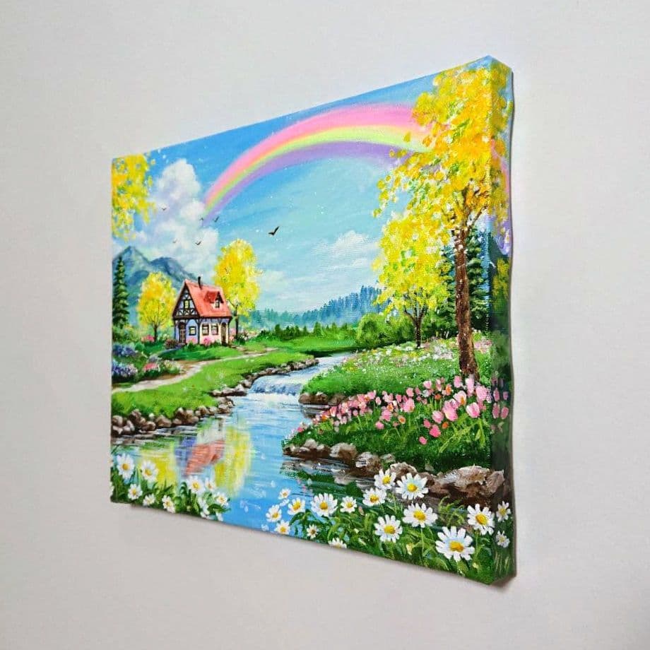 【ミモザの到来】アクリル画 F3 風景画 絵画