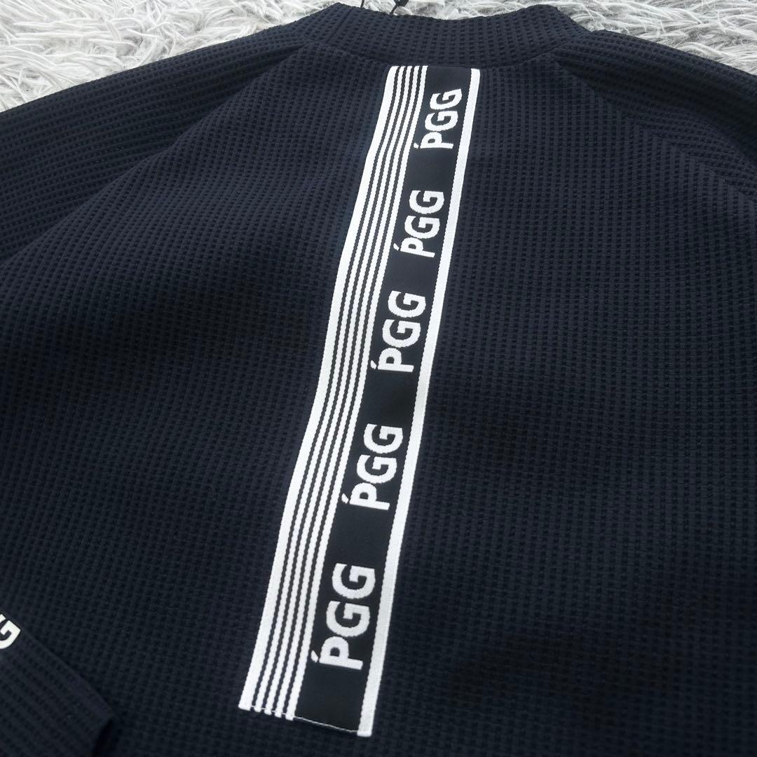 新品　PGG パーリーゲイツ　モックネック　長袖シャツ　ワッフル生地　ネイビー
