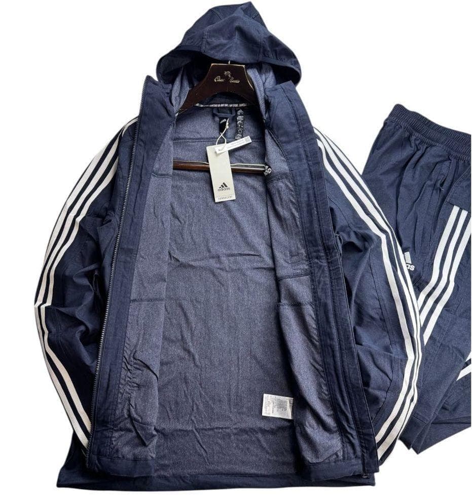 E2新品 XL アディダス adidas デニム風ウーブンセットアップ 上下 紺