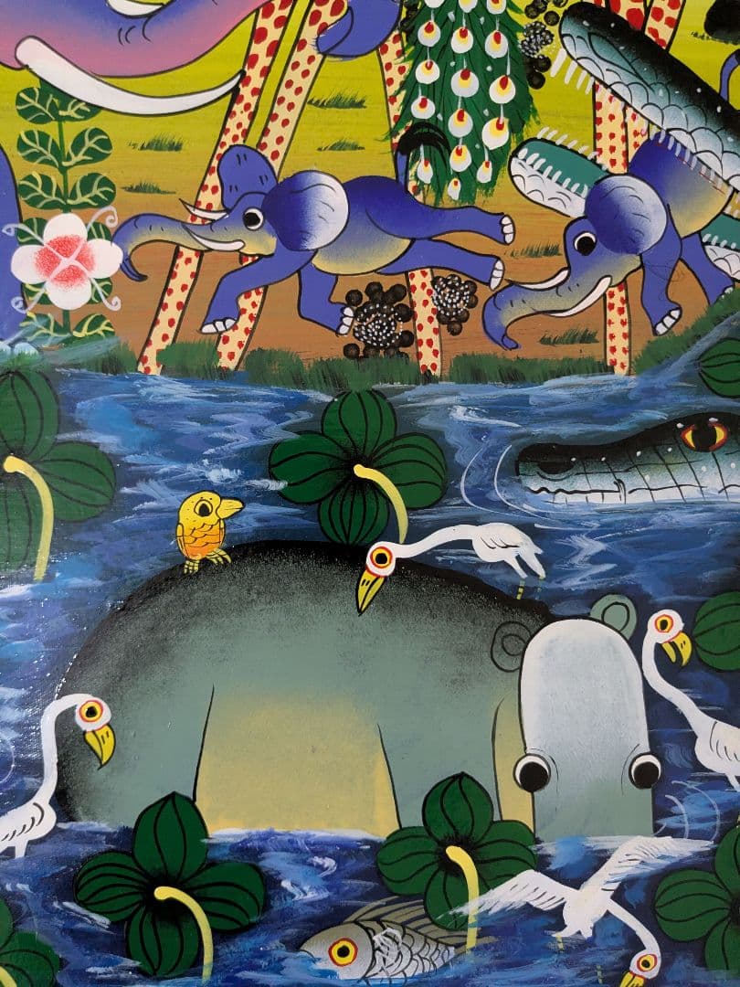 ●アフリカの絵画、ティンガティンガ、サバンナの動物達、80×100cm