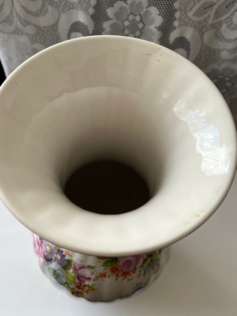 イタリア製　花びん　大型　磁器　セラミック　花模様　ビンテージ　36cm 美品