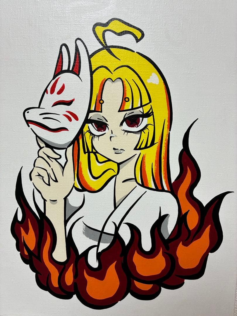 原画　アクリル画　絵画　アート　狐　日本
