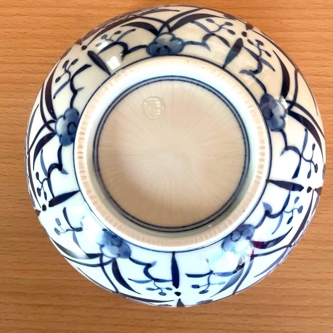 【金継ぎ】清水焼 竹峰窯　手描き染付輪花捻草花 深鉢