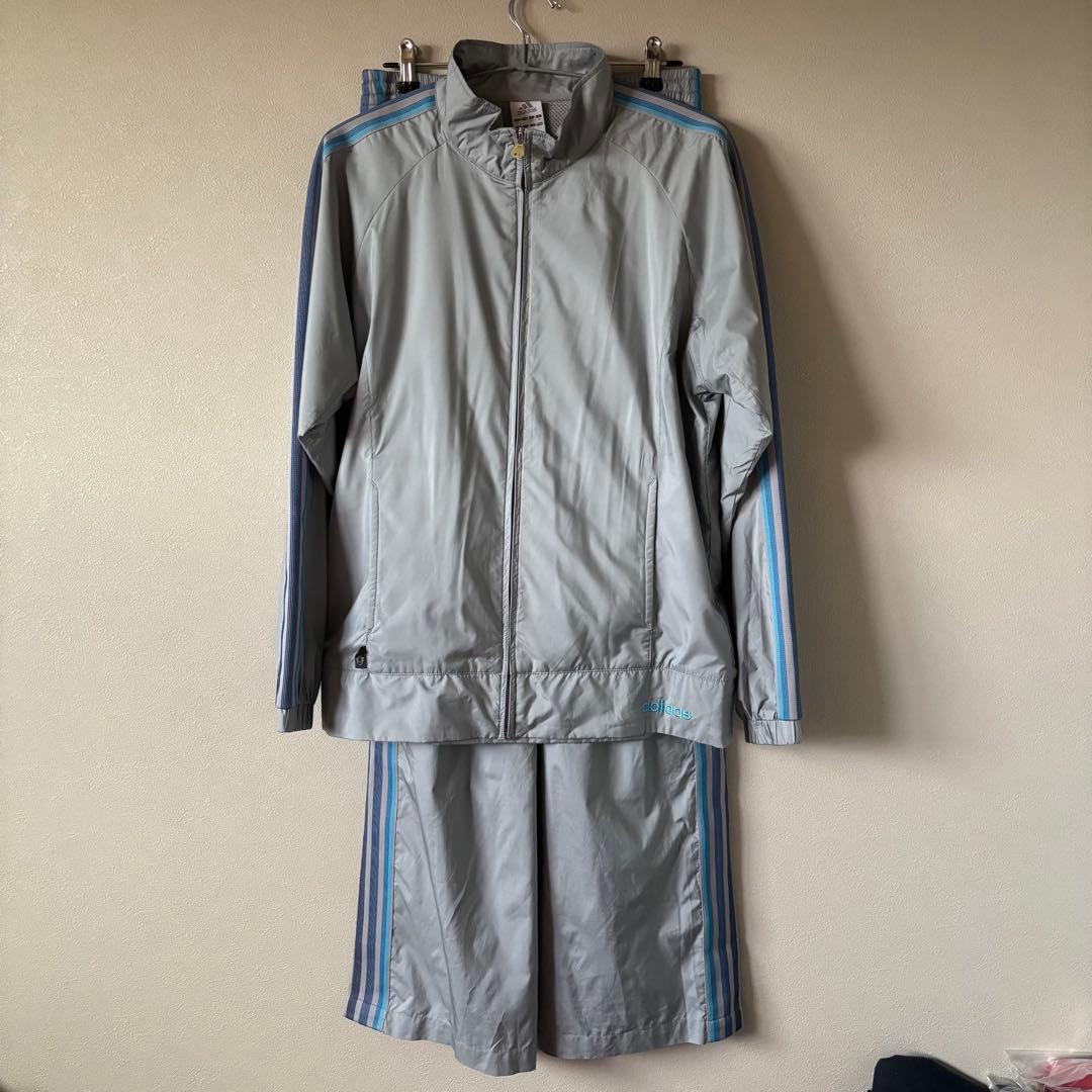 古着 adidas ジャージ上下セット ウィンドブレーカー グレー ブルー