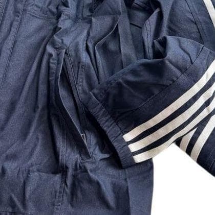 E2新品 2XL アディダス adidas デニム風ウーブンセットアップ 上下紺