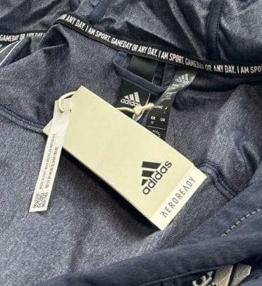 E2新品 2XL アディダス adidas デニム風ウーブンセットアップ 上下紺