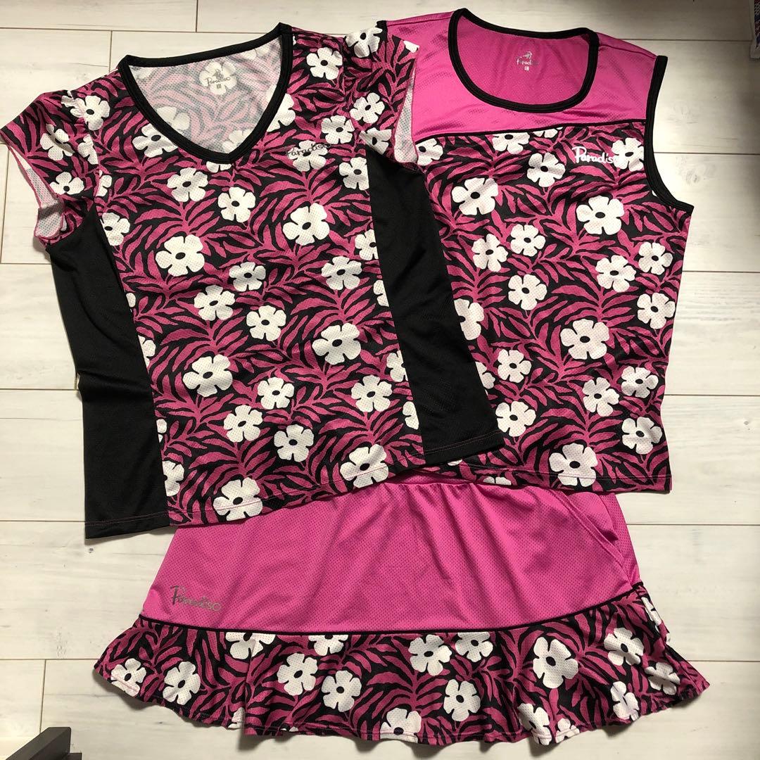 ◆ paradizパラディーゾ　レディーステニスウェア　セットアップ　ピンク花柄