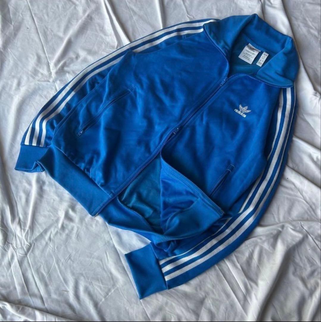 90's adidas 青 ストライプ トラックジャケット　ジャージ