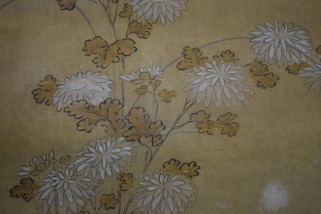 真作/狩野元仙/古画/菊画詞/布袋屋掛軸HF-239