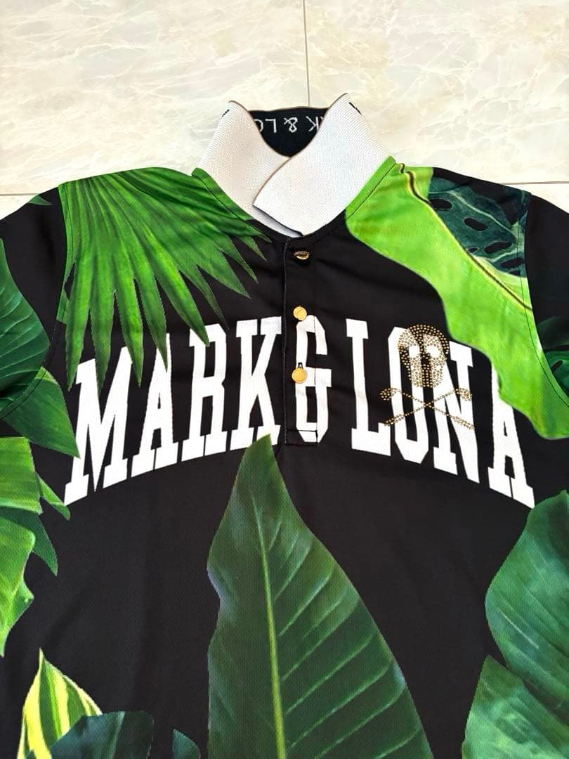 美品 MARK&LONA 半袖ポロシャツ　M ボタニカル柄 ブラック