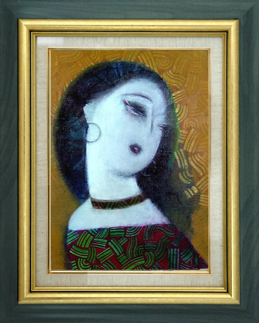 油絵 菅家令子 絵 絵画 インテリア 額付(黒) F4-12023 女性像