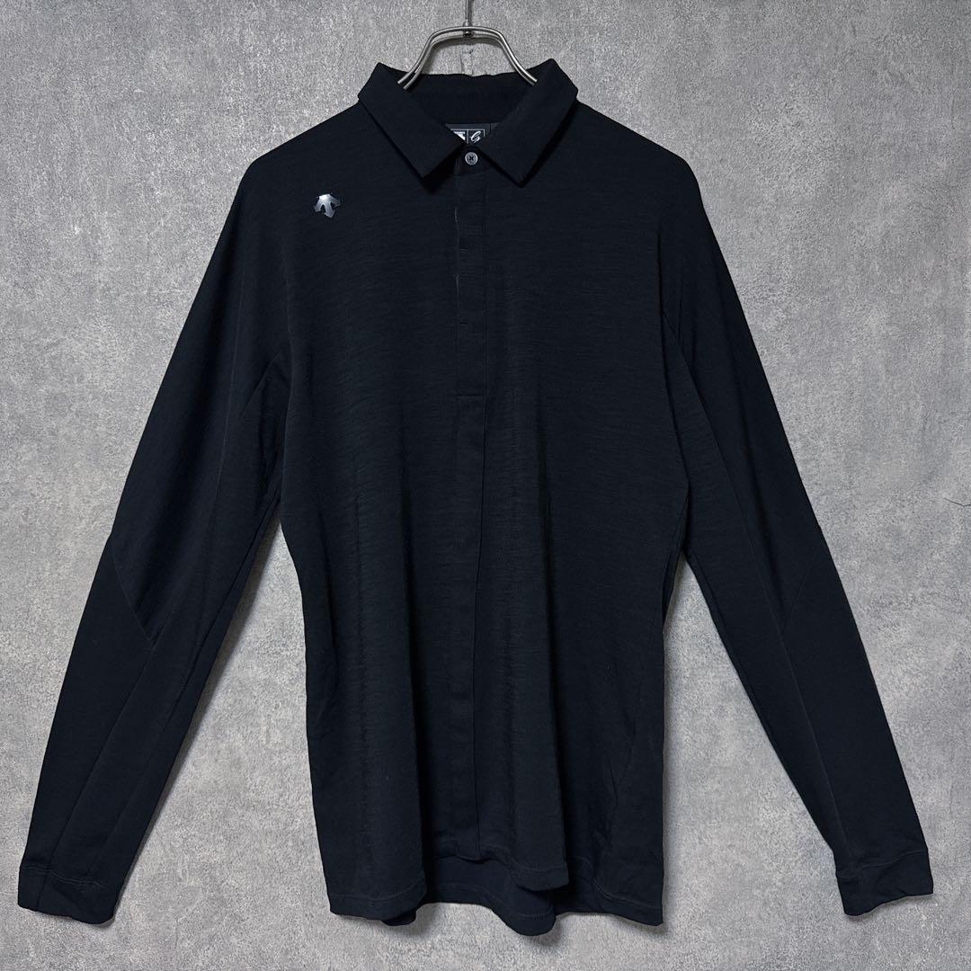 DESCENTE デサントゴルフ ワンポイントロゴ 長袖ポロシャツ 黒 L