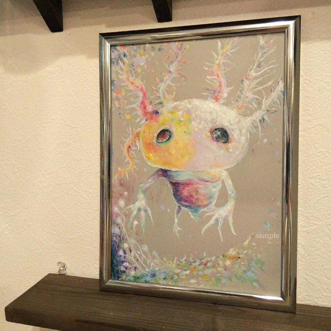 ウーパールーパー 原画 アート 現代アート 絵画 画家 パステルカラー 魚