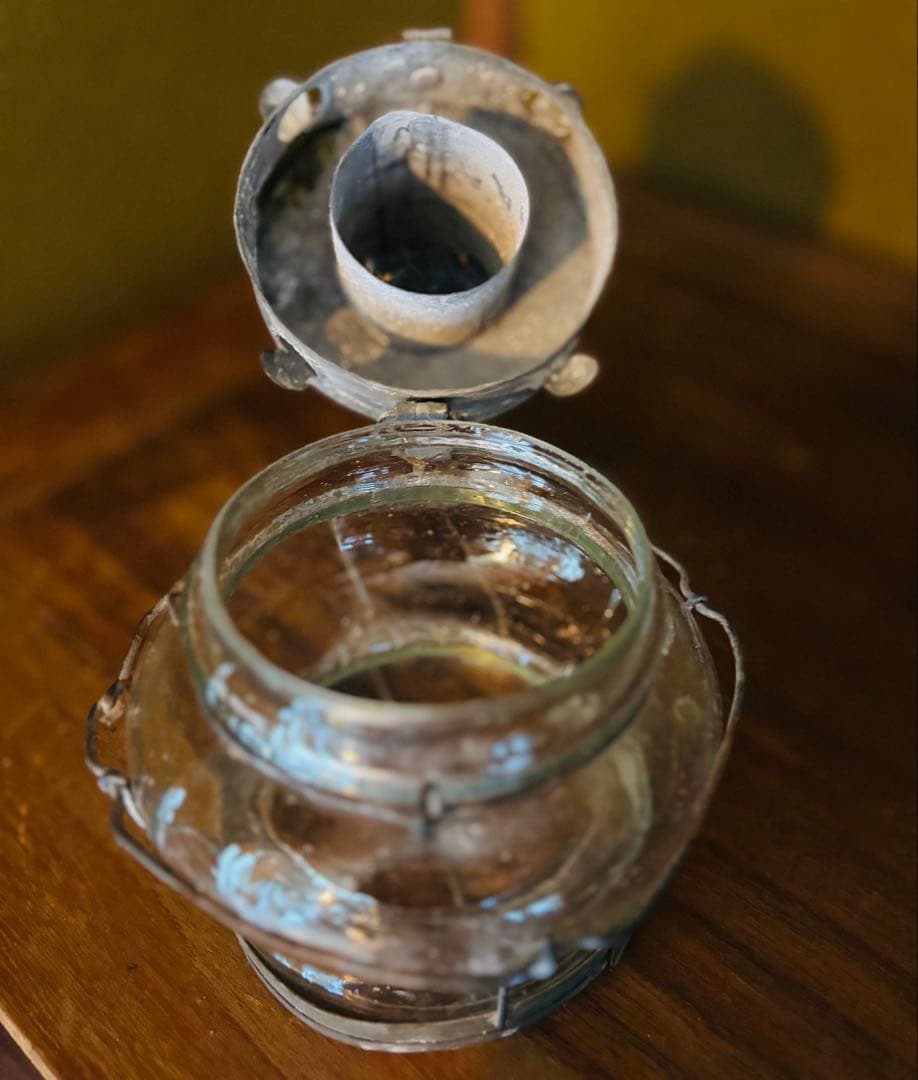 骨董　ヴィンテージ　ガラス　キャンドル　ランタン 気泡　レトロ　蝋燭　ろうそく