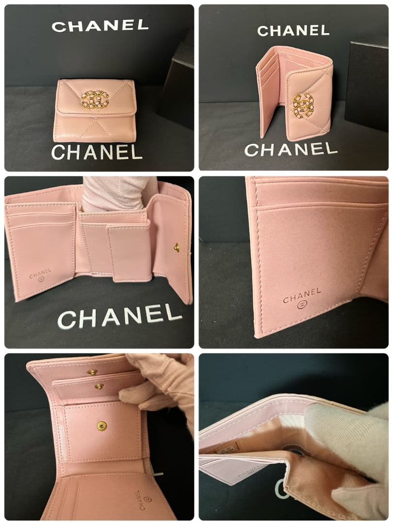 CHANELノベルティ ラムスキンレザーコンパクト財布ピンク 新品