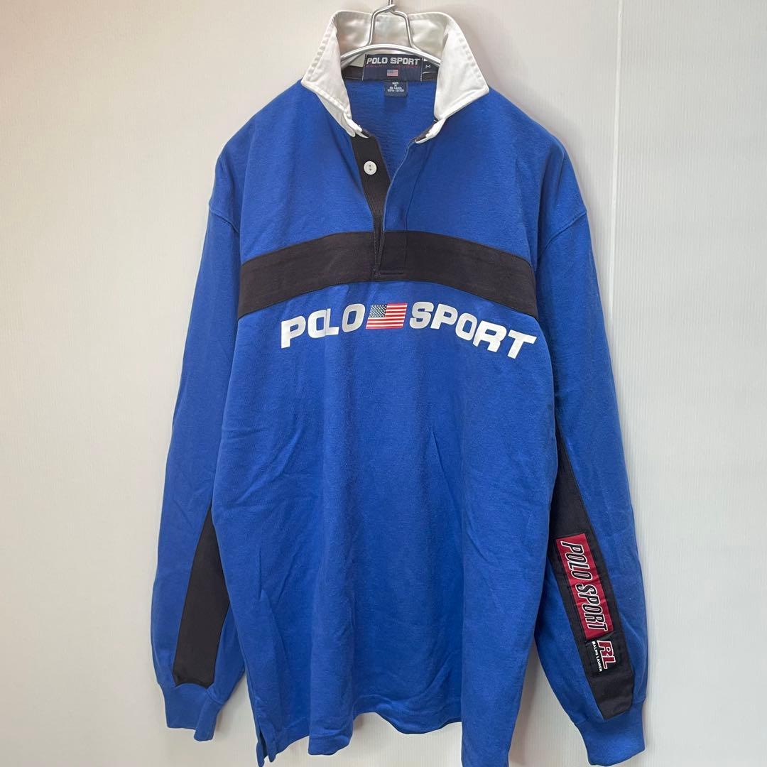 90s POLO SPORT ラルフローレン ラガーシャツ 星条旗ロゴ Mサイズ