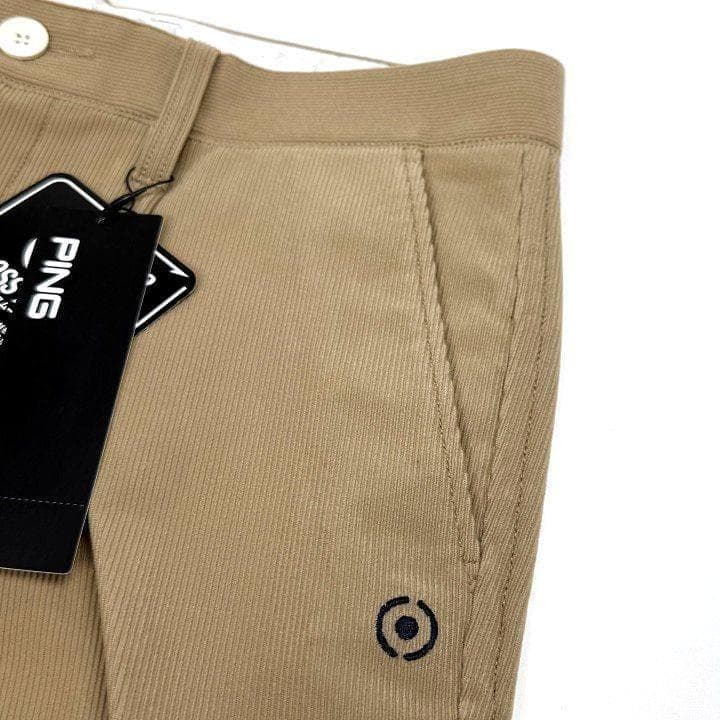 新品ピン ゴルフ トリコットコーデュロイ ワイドテーパード パンツ ベージュ L