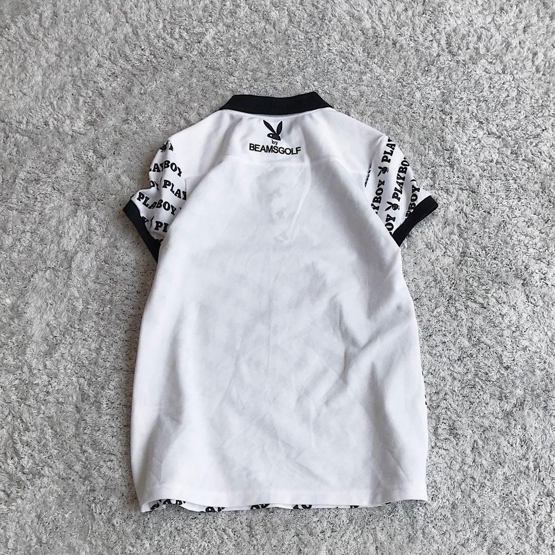 希少コラボ•美品【ビームスゴルフ×プレイボーイ】ゴルフウェア／ロゴ総柄ポロシャツ