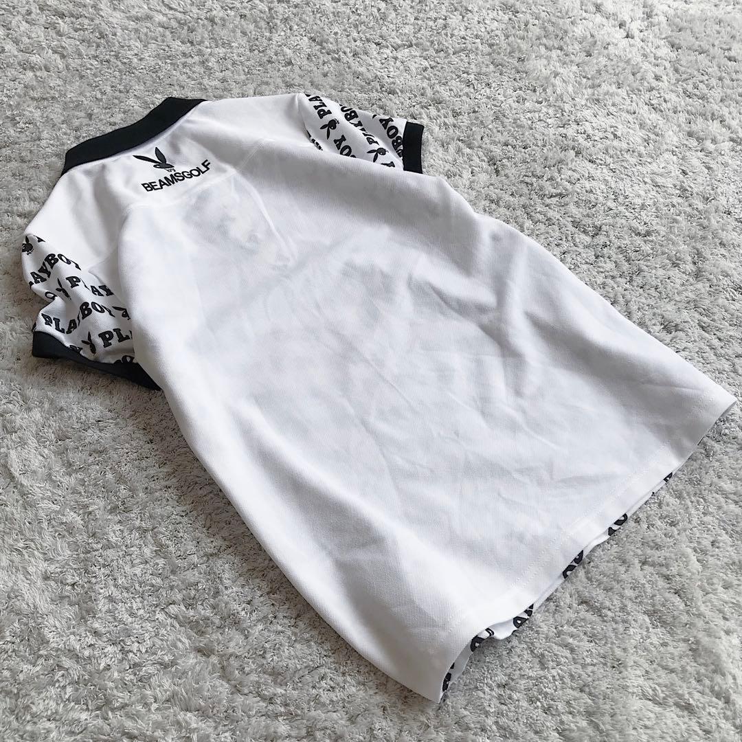 希少コラボ•美品【ビームスゴルフ×プレイボーイ】ゴルフウェア／ロゴ総柄ポロシャツ