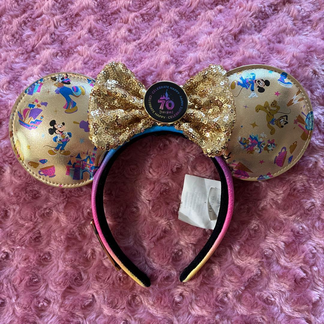 カリフォルニア ディズニー 70周年 カチューシャ アナハイム　缶バッジ