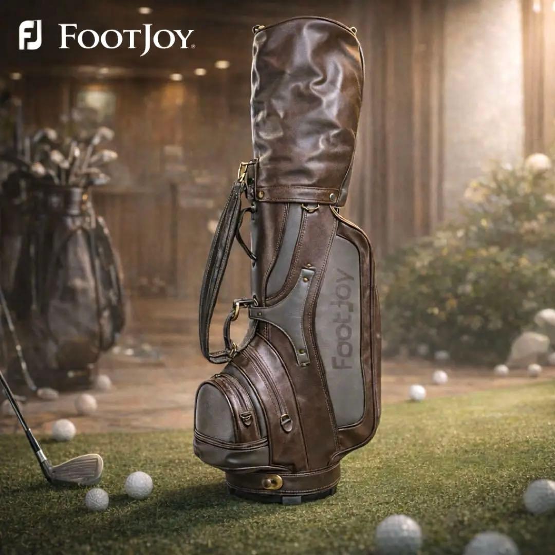 【高級感】FootJoy キャディバッグ レザー調 ゴルフバッグ ブラウン