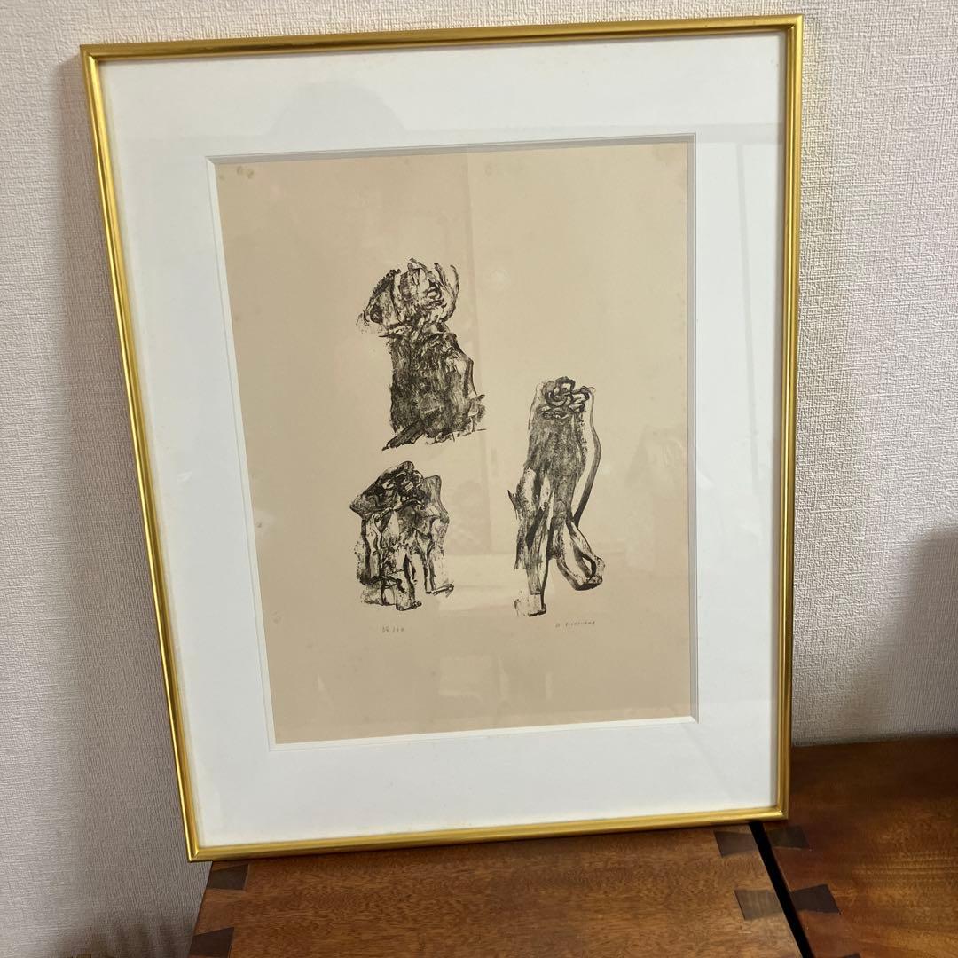 アンリ•ミショー(Henri Michaux)リトグラフ/金箔額装　署名付き