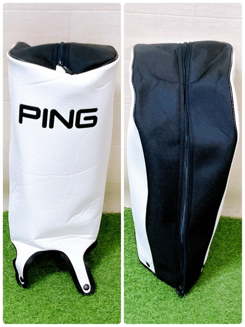 H【美品・人気】PING ピン キャディバッグ カート型 ホワイト×ブラック