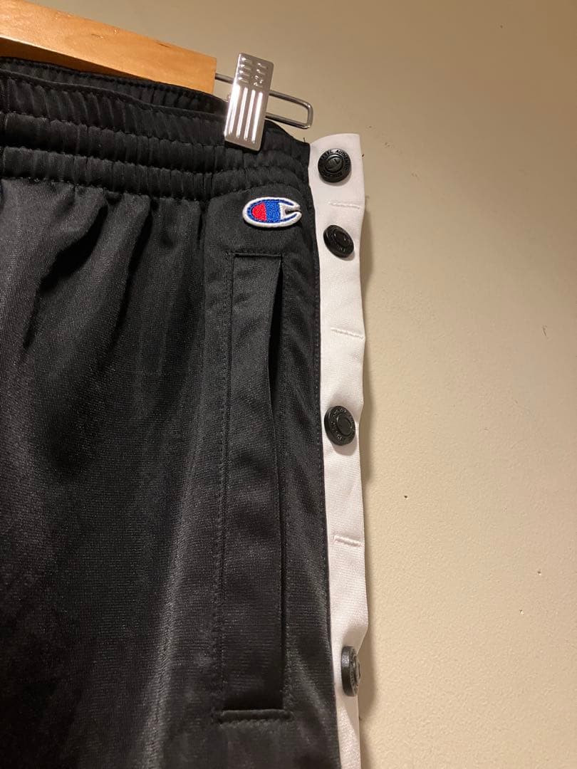 Champion チャンピオン トラックパンツ ブラック×ホワイト フルボタン