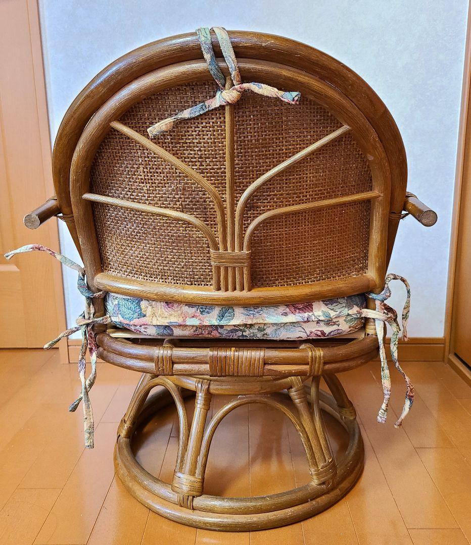 ラタン 籐 回転椅子 ミドル チェア 座椅子 昭和 レトロ ダークブ ラウン ②