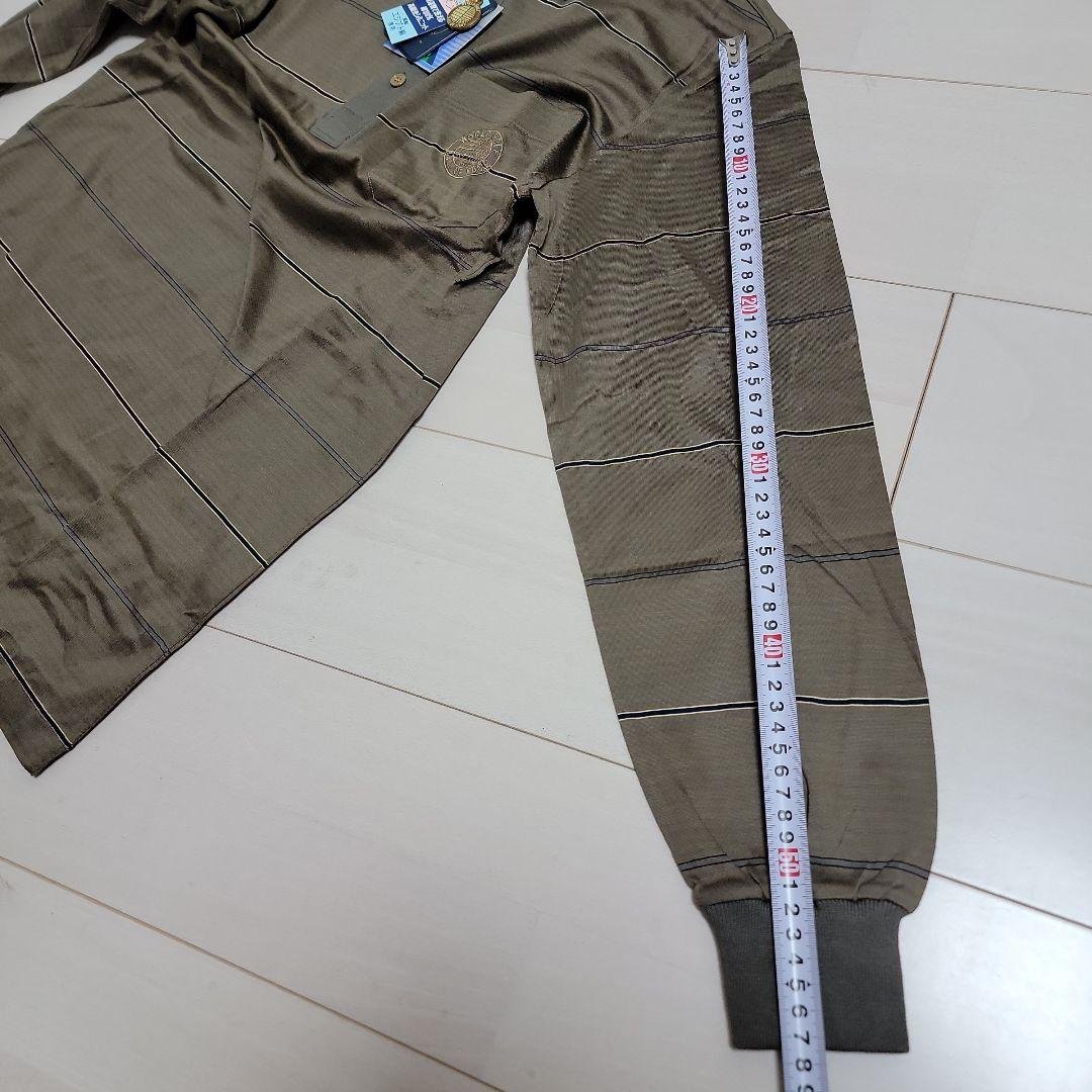 新品定価18700円 高級エジプト綿 ブラウンストライプポロシャツ Mサイズ