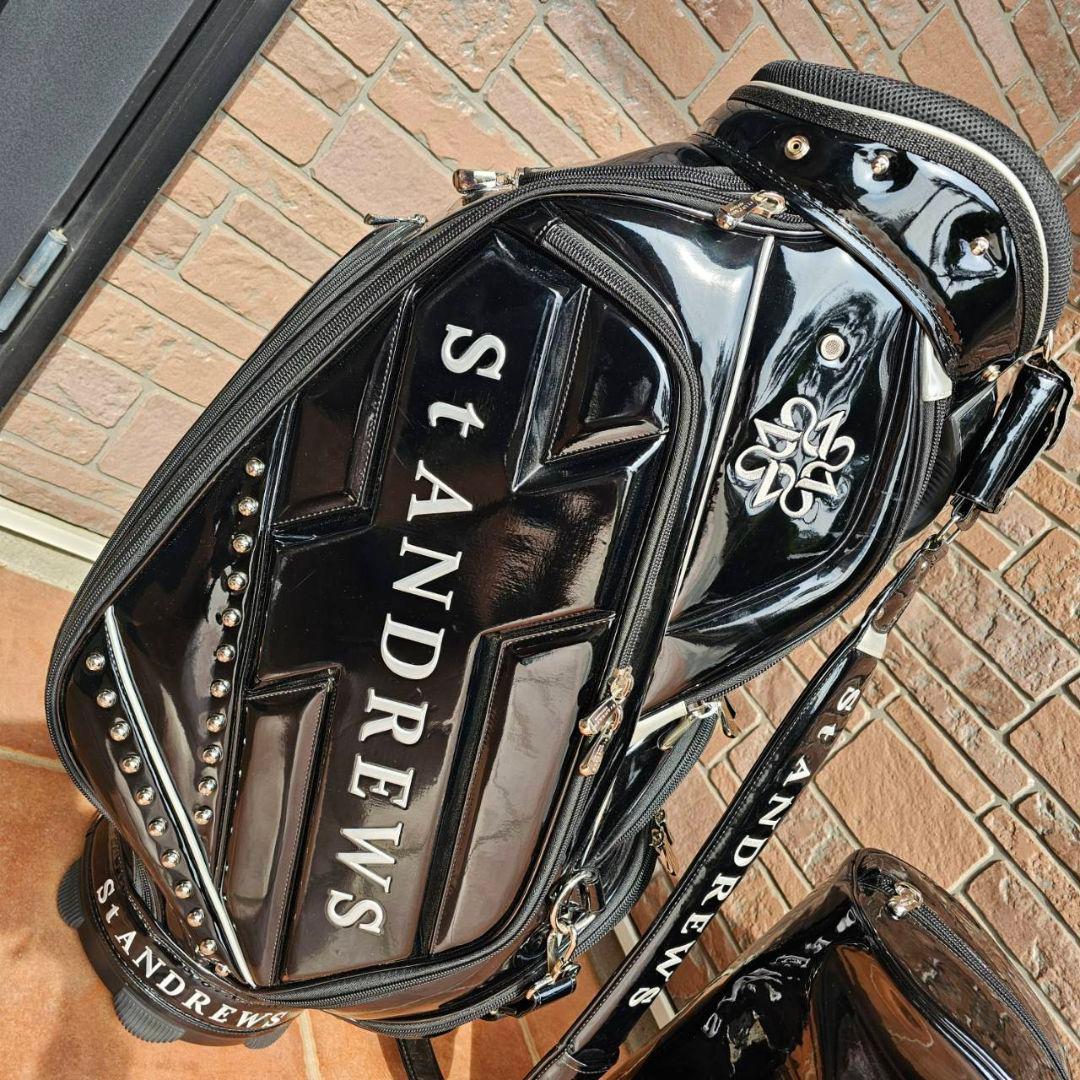 【セントアンドリュース】人気スタッズ×エナメル 9.5型3点式キャディバッグ 黒