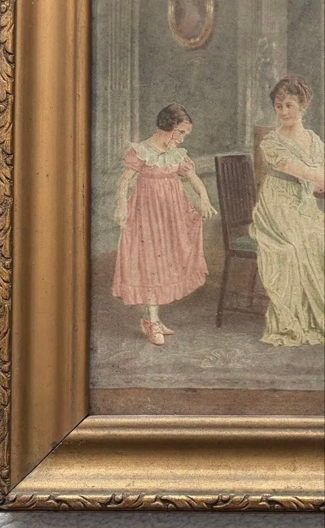 100年以上前？の、小さな額絵‼️社交界デビューの準備❓ママのピアノでダンスの練習
