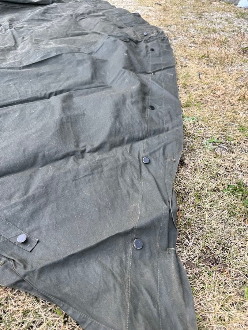 陸上自衛隊個人天幕55式官品昭和58年軍幕OD色 厚手帆布金属ボタンソロキャンプ